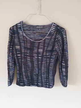 Jones New York Blue and Black Striped Long Sleeve Top
